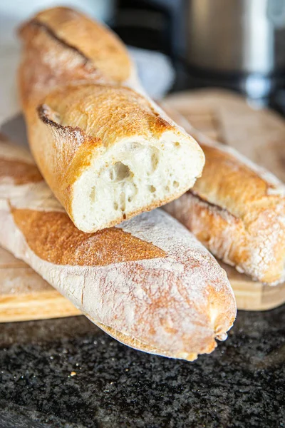 Baguette Pane Fresco Francese Porzione Fresca Pasto Sano Dieta Spuntino — Foto Stock