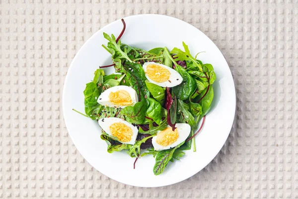 Vejce Salát Zelené Listy Mix Čerstvé Obědy Dietní Jídlo Jídlo — Stock fotografie