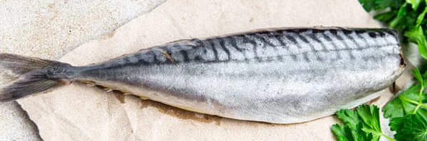 Рыба Макрель Морепродукты Свежие Здоровые Продукты Питания Диетические Закуски Столе — стоковое фото
