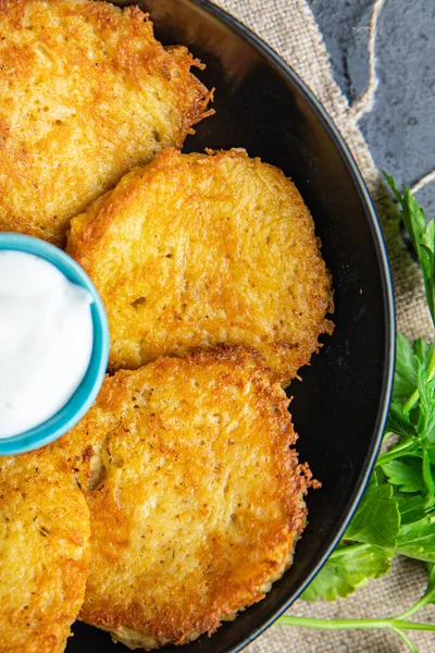 Potato Pancake Draniki Vegetable Hash Brown Veggie Fritters Vegetarian Pancakes — Stock Photo, Image