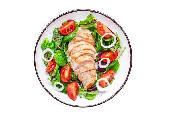 Chicken Breast Salad Easter Salad Vegetable Tomato Onion Green Mix — Stock Photo, Image