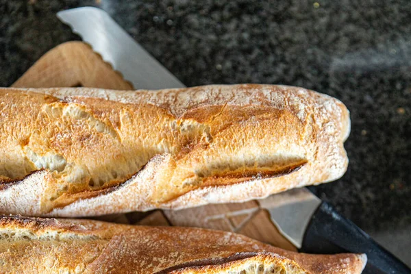 Pão Baguete Francês Lanche Fresco Comida Refeição Saudável Mesa Cópia — Fotografia de Stock