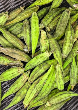  Bamya gombo vrac sağlıklı yemek diyet atıştırmalığı masanın üzerinde fotokopi uzay yiyecek arka plan kırsal üst görüş keto veya paleo diyet vejetaryen veya vejetaryen gıda