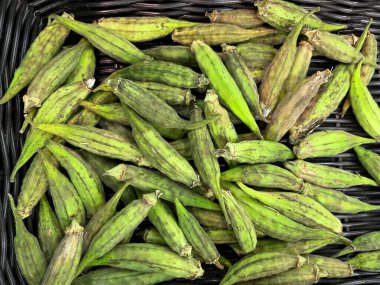  Bamya gombo vrac sağlıklı yemek diyet atıştırmalığı masanın üzerinde fotokopi uzay yiyecek arka plan kırsal üst görüş keto veya paleo diyet vejetaryen veya vejetaryen gıda