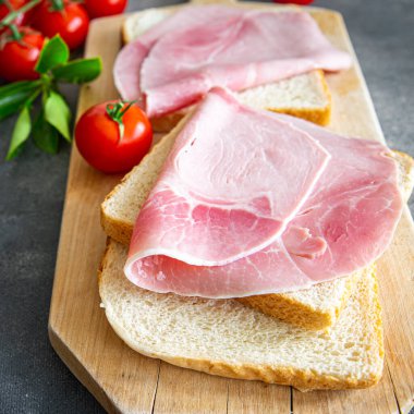 meat sandwich fast food ham pork sausage fresh meal food snack on the table copy space food background rustic 