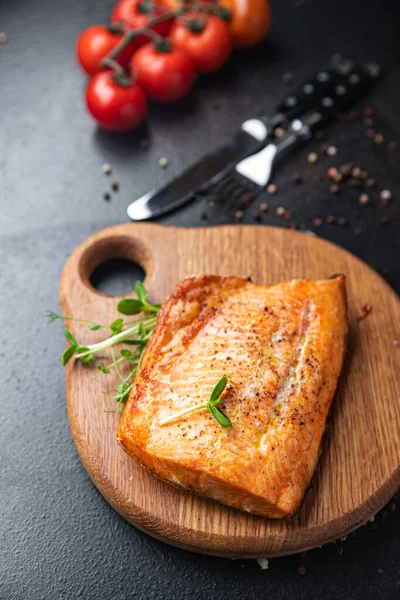 Salmon Fried Red Fish Piece Fresh Healthy Meal Food Snack — Stockfoto