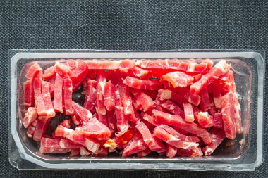 bacon cubes slice pork meat fresh meal food snack on the table copy space food background rustic 