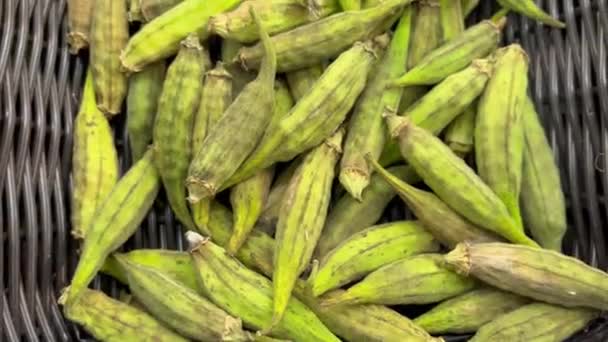 Okra Fruta Refeição Saudável Comida Lanche Mesa Cópia Espaço Comida — Vídeo de Stock