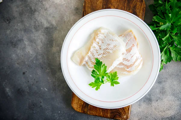 Kabeljauw Witte Vis Filet Verse Gezonde Maaltijd Voedsel Snack Dieet — Stockfoto