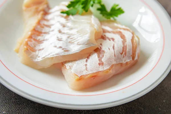 Bacalhau Filé Peixe Branco Fresco Refeição Saudável Alimento Lanche Dieta — Fotografia de Stock