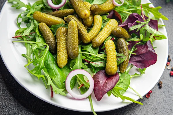 Gurken Salat Gurke Salzige Grüne Blätter Mischen Frische Mahlzeit Snack — Stockfoto