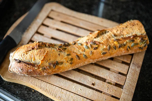 Pane Baguette Fresco Panetteria Fresco Pasto Sano Cibo Spuntino Dieta — Foto Stock