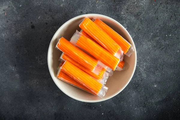 Rák Stick Friss Tenger Gyümölcsei Étel Snack Asztalon Másolni Tér — Stock Fotó