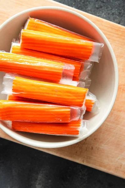 Rák Stick Friss Tenger Gyümölcsei Étel Snack Asztalon Másolni Tér — Stock Fotó