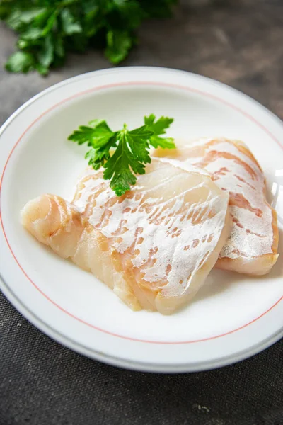 Bacalhau Peixe Branco Sem Pele Filé Refeição Fresca Comida Lanche — Fotografia de Stock