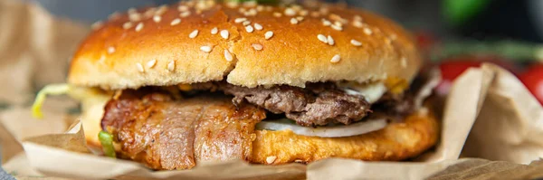 Hambúrguer Kebab Carne Sanduíche Fresco Saudável Refeição Comida Lanche Dieta — Fotografia de Stock