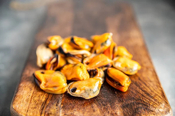 Mejillones Listos Para Comer Mariscos Alimentos Frescos Saludables Snack Dieta — Foto de Stock