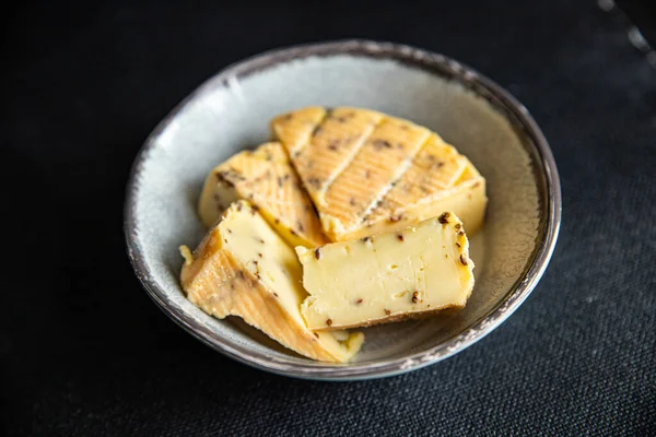 Τυρί Munster Σπόρους Κύμινου Φρέσκο Υγιεινό Γεύμα Σνακ Διατροφής Στο — Φωτογραφία Αρχείου