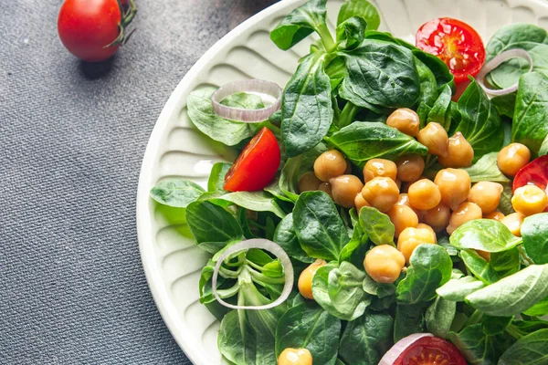 Salad Chickpeas Legumes Lettuce Mache Tomato Fresh Healthy Meal Food — Stok fotoğraf