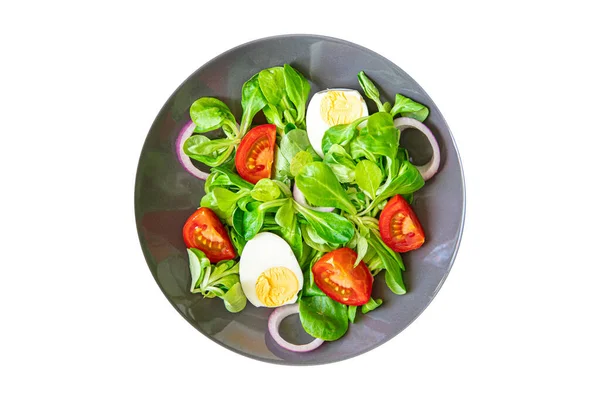 Egg Salad Vegetable Tomato Onion Leaves Lettuce Green Mix Petals — 스톡 사진