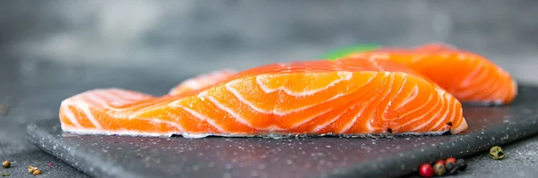Salmon Fresh Raw Seafood Healthy Meal Food Snack Table Copy — Stockfoto