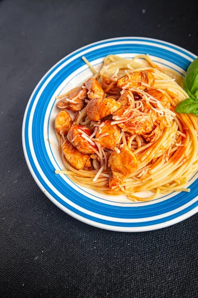 Pasta Spaghettitomato Sauce Chicken Meat Fresh Healthy Meal Food Snack — Fotografia de Stock