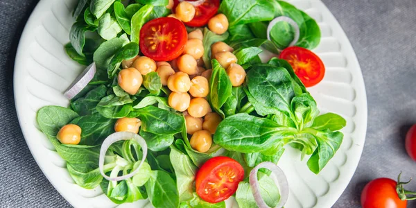 Chickpeas Salad Legumes Lettuce Mache Tomato Fresh Healthy Meal Food — ストック写真