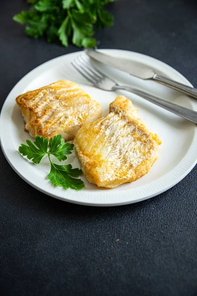 Fried White Fish Seafood Cod Fish Second Course Meal Food — Fotografie, imagine de stoc