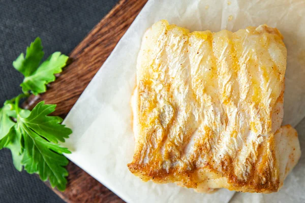 Fried White Fish Seafood Cod Fish Second Course Meal Food — Foto Stock