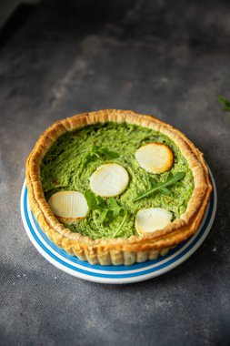 savory pie green spinach tart cheese fresh healthy meal food snack on the table copy space food background
