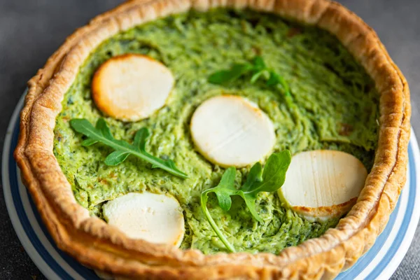 savory pie green spinach tart cheese fresh healthy meal food snack on the table copy space food background