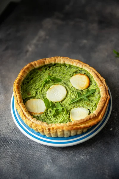 savory pie green spinach tart cheese fresh healthy meal food snack on the table copy space food background