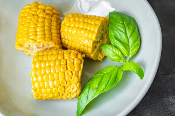 Corn Cob Boiled Cuisine Fresh Meal Food Snack Diet Table — ストック写真