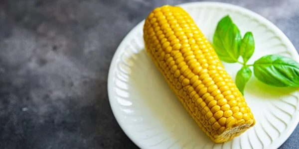 Corn Cob Boiled Cuisine Fresh Meal Food Snack Diet Table — Stock Fotó