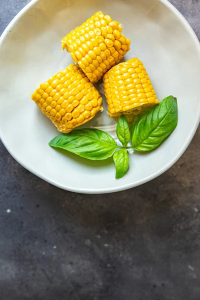 Corn Cob Boiled Cuisine Fresh Meal Food Snack Diet Table — Stock Fotó