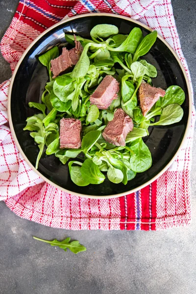 Tongue Salad Pork Green Leaves Petals Mix Cuisine Fresh Healthy — Stok Foto
