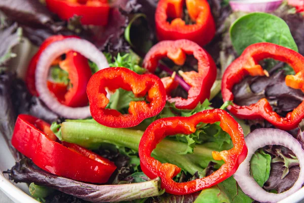Pepper Salad Paprika Sweet Vegetable Green Leaves Fresh Dish Healthy — Foto de Stock