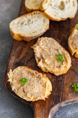 pate rillettes chicken meat or duck, goose poultry pate cuisine fresh healthy meal food snack on the table copy space food background 