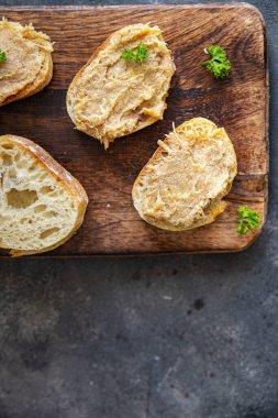 pate rillettes chicken meat or duck, goose poultry pate cuisine fresh healthy meal food snack on the table copy space food background 