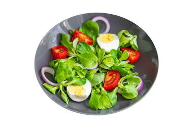 egg salad vegetable  tomato, onion, leaves lettuce green mix fresh healthy meal food snack diet on the table copy space food background 
