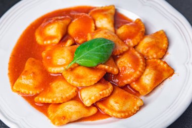 ravioli meat pasta tomato sauce fresh dish healthy meal food snack on the table copy space food background 