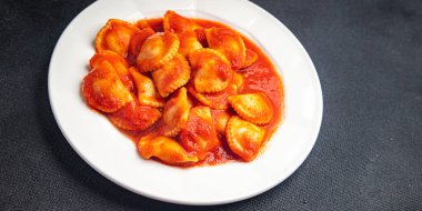 ravioli meat pasta tomato sauce fresh dish healthy meal food snack on the table copy space food background 