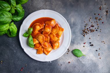 ravioli meat pasta tomato sauce fresh dish healthy meal food snack on the table copy space food background 