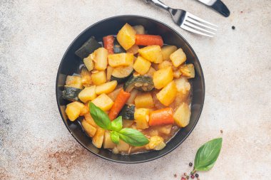 vegetable ragout stew potatoe, carrot, zucchini fresh dish healthy meal food snack on the table copy space food background 