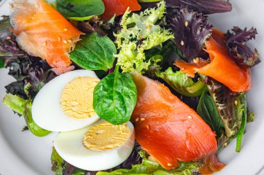 salmon salad red fish appetizer fresh dish healthy meal food snack diet on the table copy space food background rustic top view keto or paleo diet veggie vegetarian food no meat pescatarian diet 