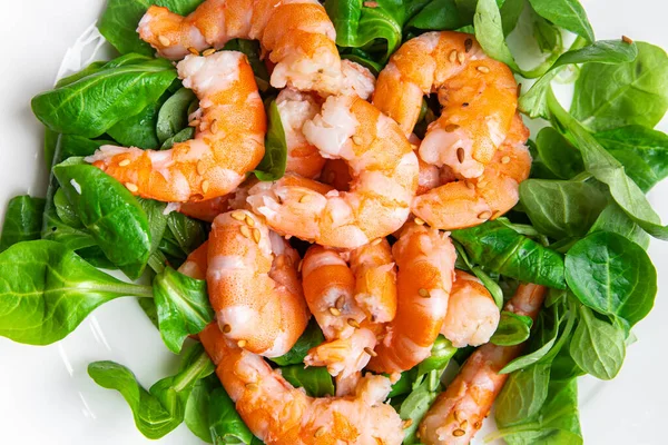 Garnalen Salade Zeevruchten Gezonde Maaltijd Voedsel Snack Dieet Tafel Kopiëren — Stockfoto
