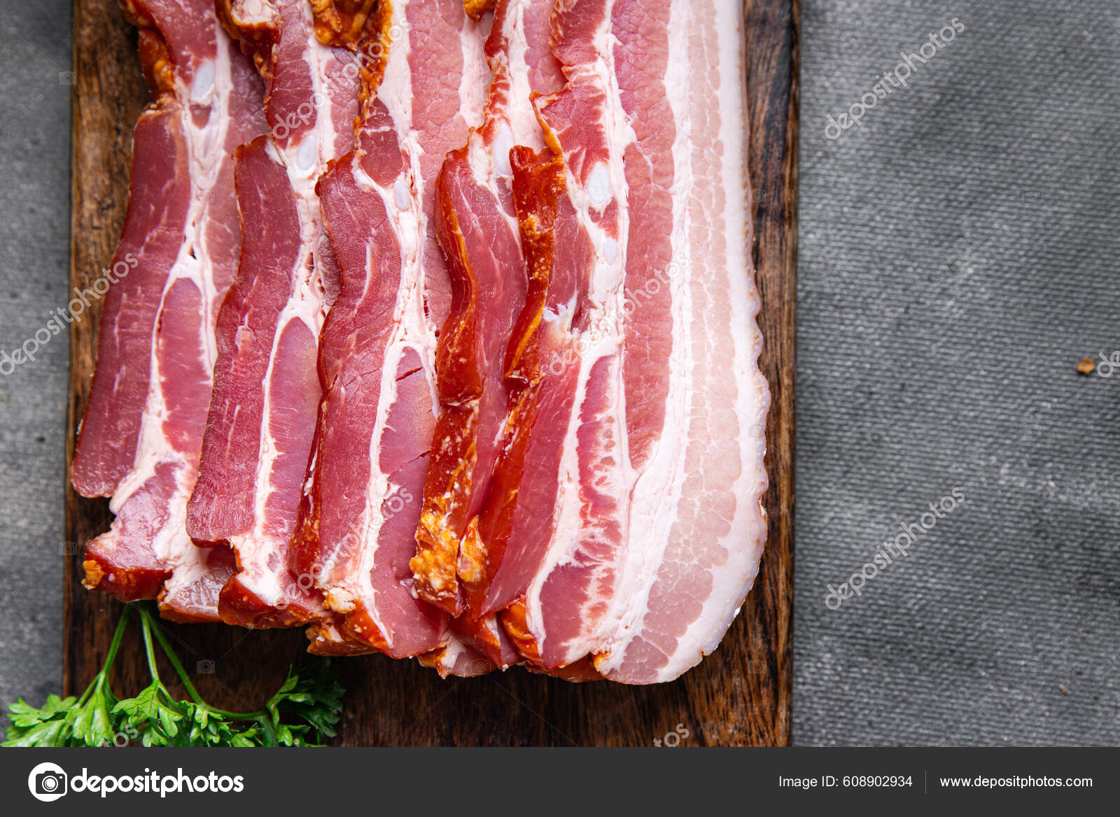 Bacon Lard Meat Strips Pork Healthy Meal Food Snack Diet Stock Photo by
