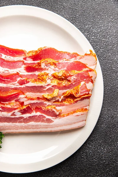 Speck Schmalz Fleisch Streifen Schweinefleisch Gesunde Mahlzeit Lebensmittel Snack Diät — Stockfoto