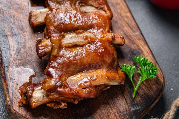 Costelas Frito Grelhar Porco Churrasco Refeição Saudável Comida Lanche Dieta — Fotografia de Stock