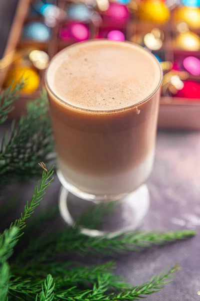 Jul Dryck Cappuccino Varmt Kaffe Nyår Söt Dessert Hem Semester — Stockfoto
